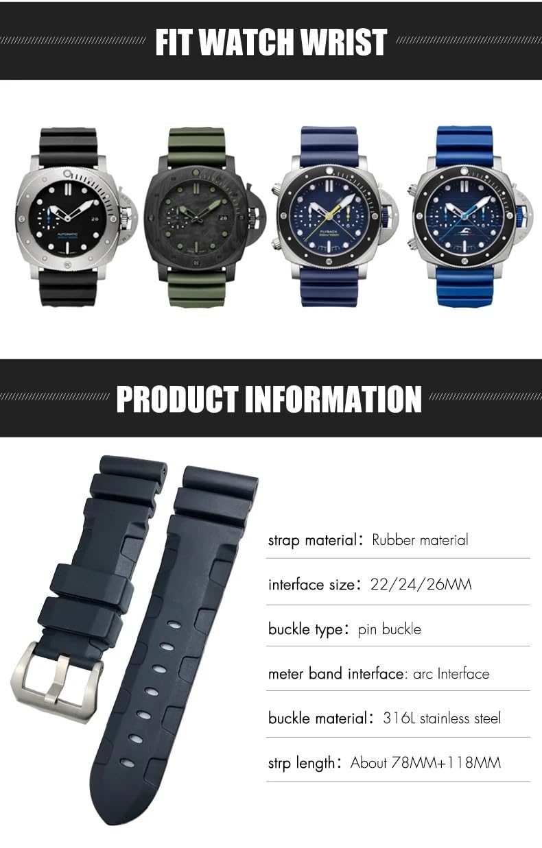 Cinturino in gomma naturale da 24 mm 26 mm adatto per Panerai PAM cinturino per orologio in silicone rosso blu impermeabile strumenti per braccialetti