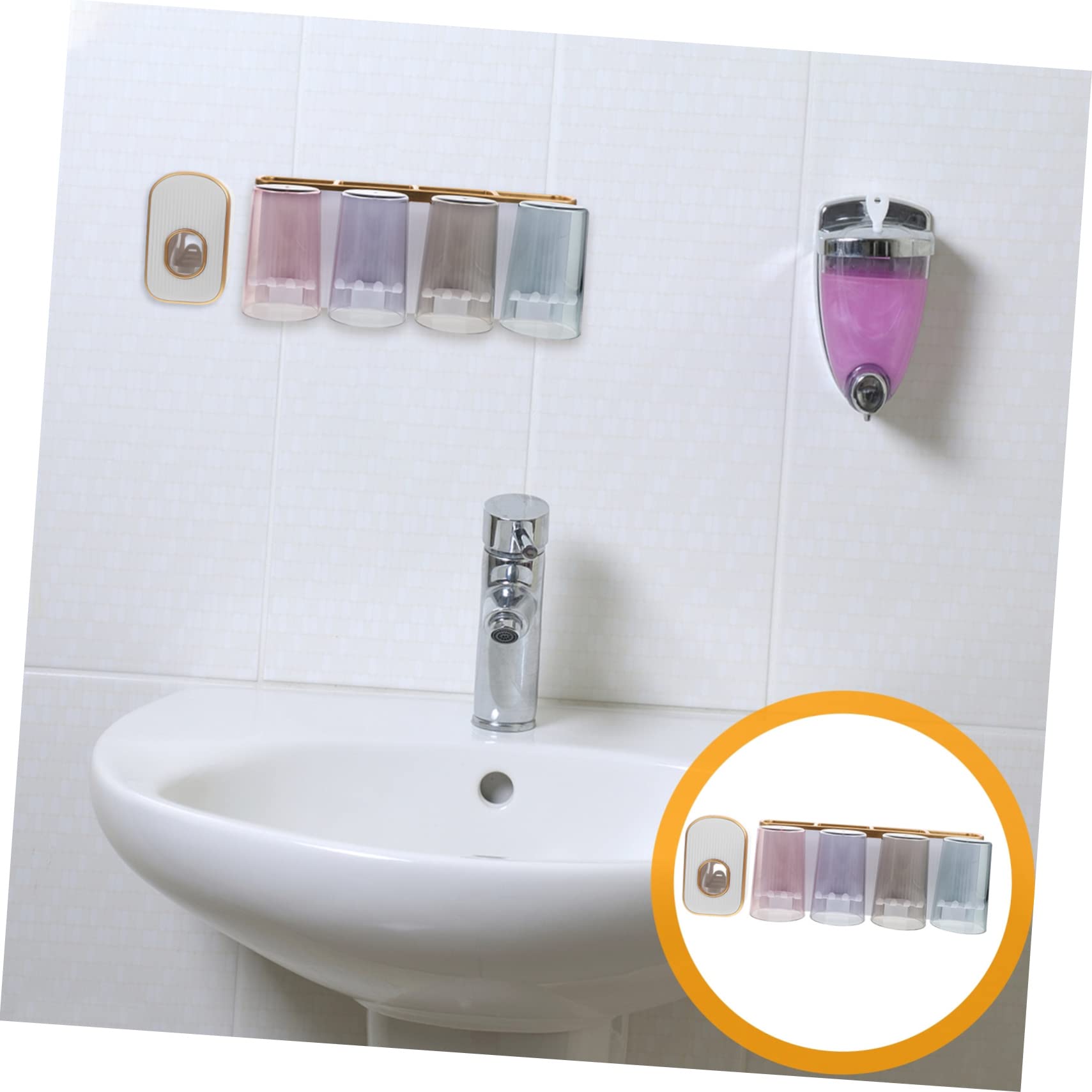 ABOOFAN Porta Spazzolini da Parete Multifunzione in Abs, Installazione senza Fori, Antiruggine, per Bagno e Dormitorio, Bianco, 4 Posti