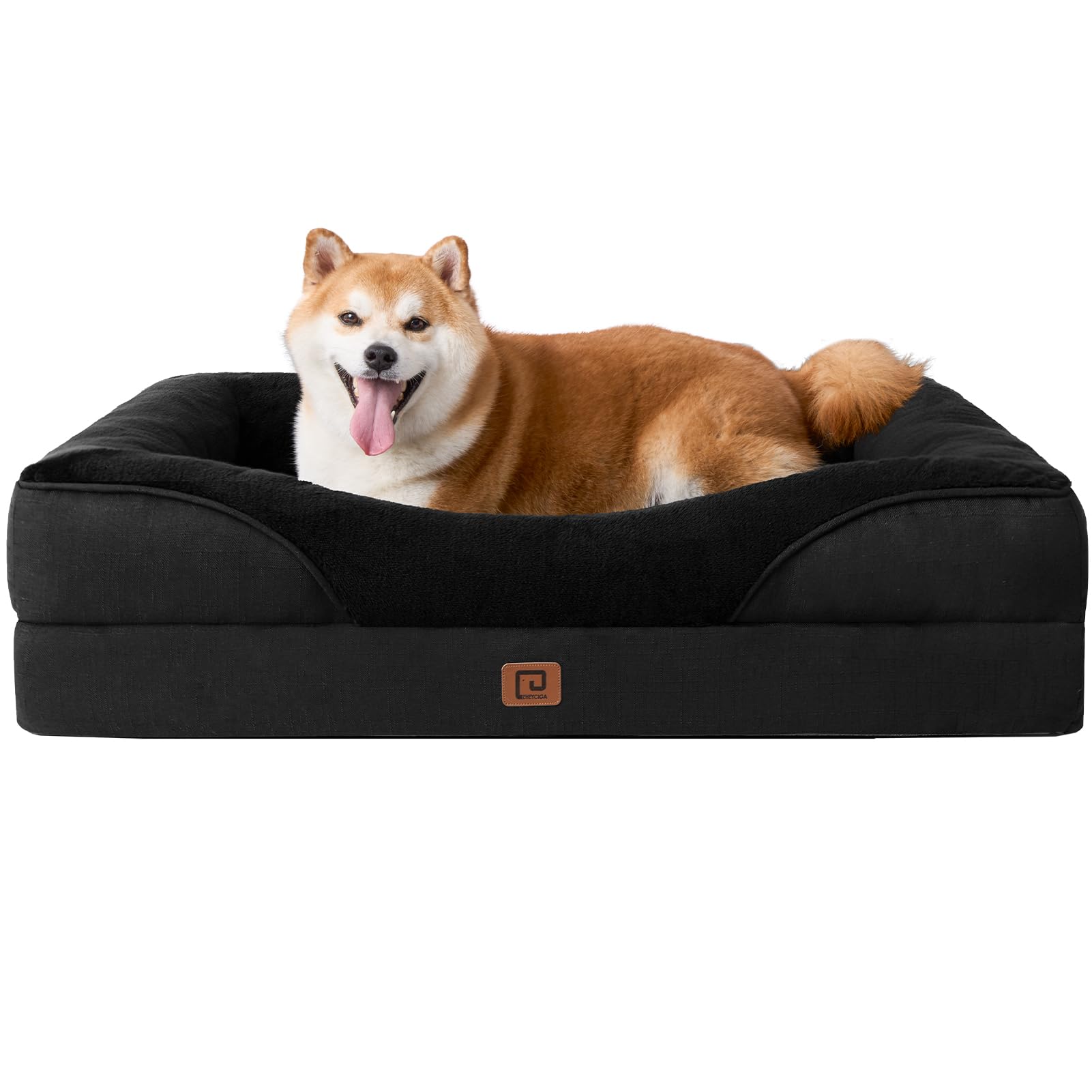 EHEYCIGA Memory Foam Dog Beds Large, Orthopedic Dog Beds Sofa with Sides and Waterproof Liner, Pet Couch with Washable Removable Cover and Non-Slip Bottom, 91x68x17cm, Black โ image 1