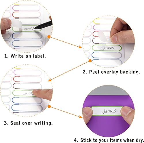 Miniatura 3 de Etiquetas para biberones para guardería, 128 etiquetas impermeables para nombres para niños, suministros escolares, autolaminadas, aptas para