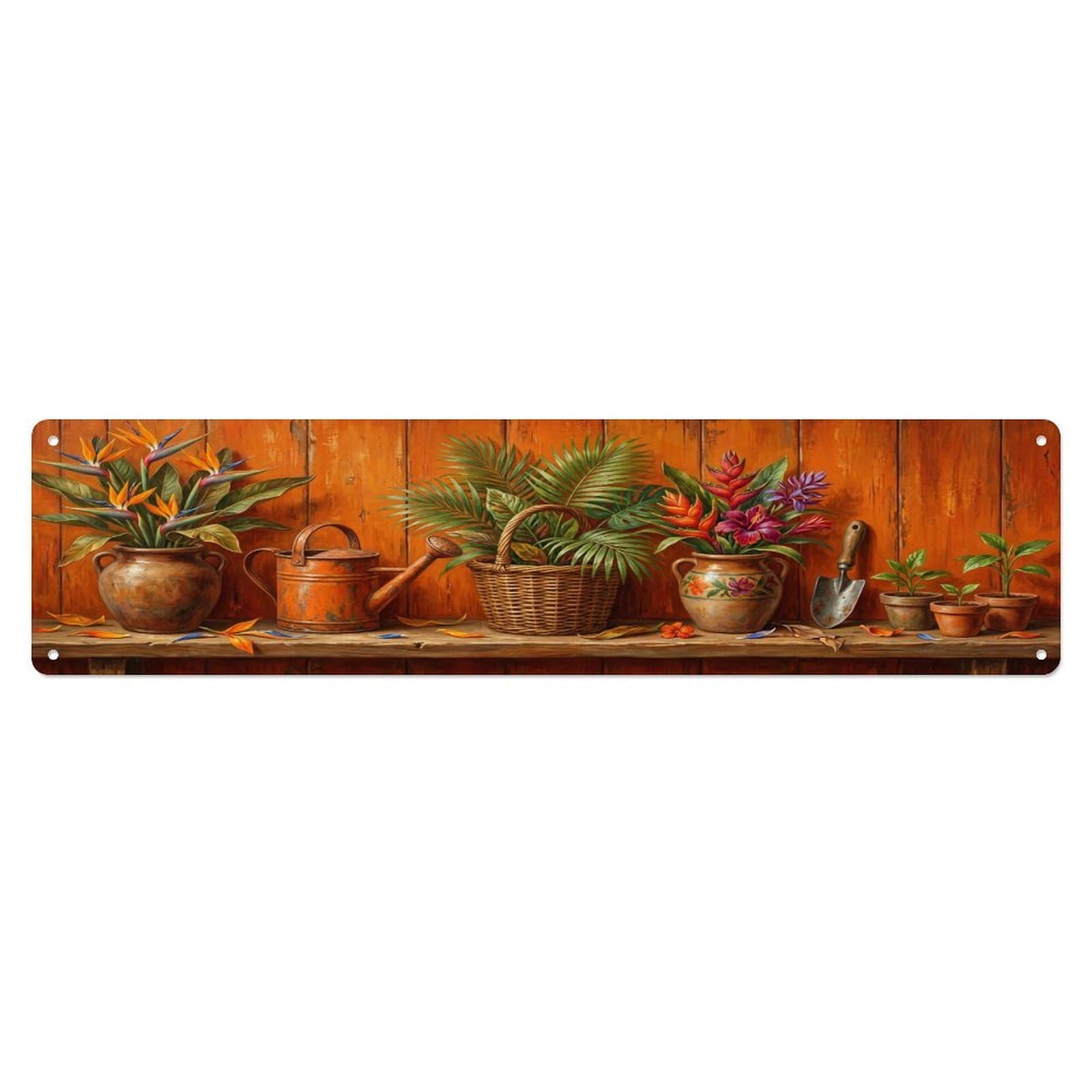 Floral Garden Tools Bird Paradise Pattern Metal Tin Sign