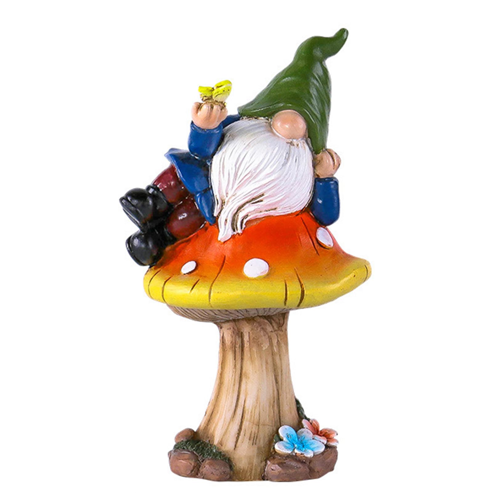 Figura decorativa de gnomo de jardín sobre hongo de resina sintética – Lindo cartel de bienvenida para casa y jardín, 10.5 * 8 * 17.5 cm – Decoración perfecta para amantes de los gnomos (hongo