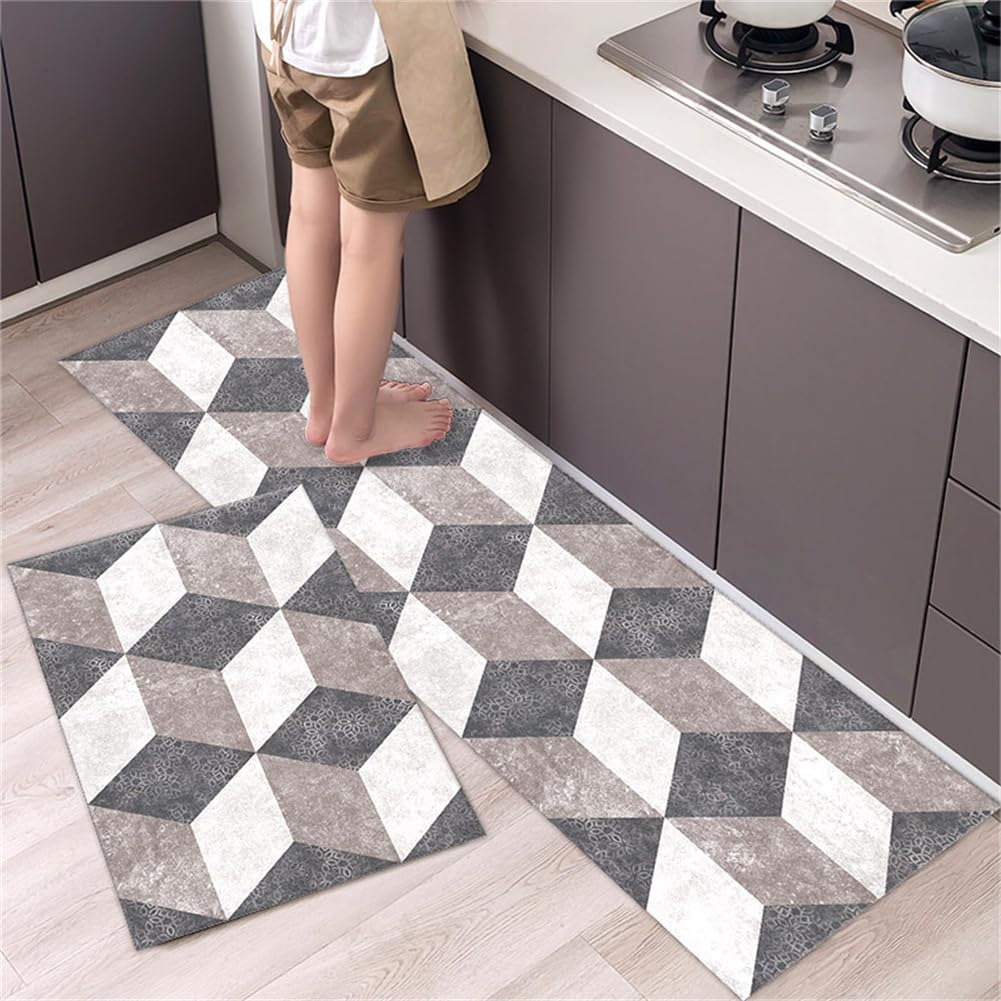 KüChenläUfer KüChenmatte 45x120cm, KüChenteppich Waschbar rutschfest, Teppich LäUfer Flur FußMatte Badematten, Wasser öL Aufnehmen Teppich KüChe Set für KüChe Wohnzimmer, Badezimmer Geometrie