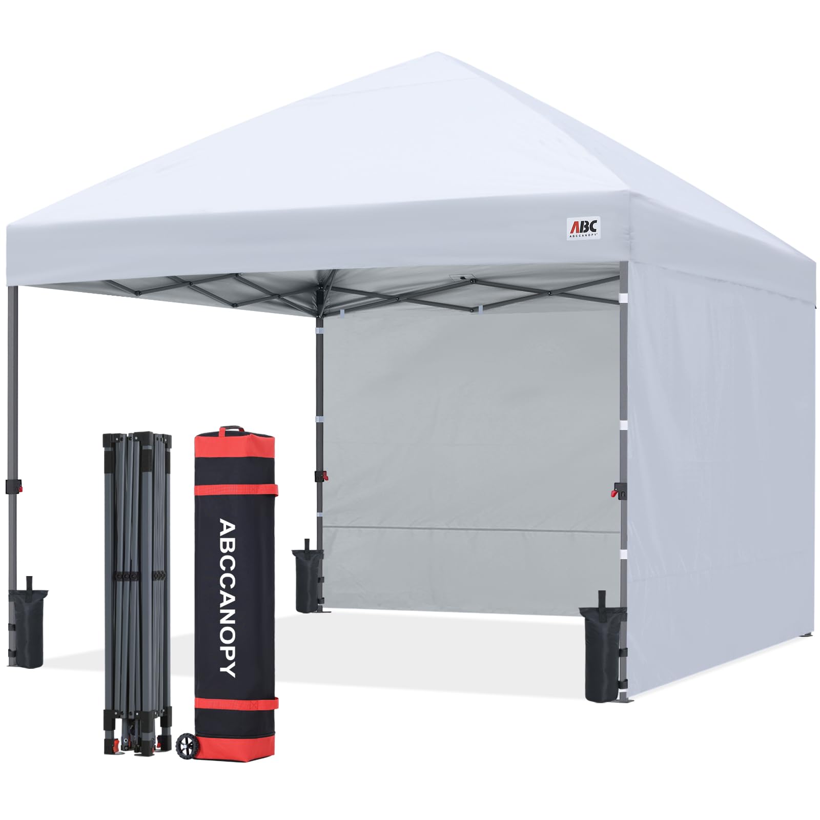 ABCCANOPY 10x10 Pop Up Canopy Tent, 2 Sidewalls, All-Weather Shade, White