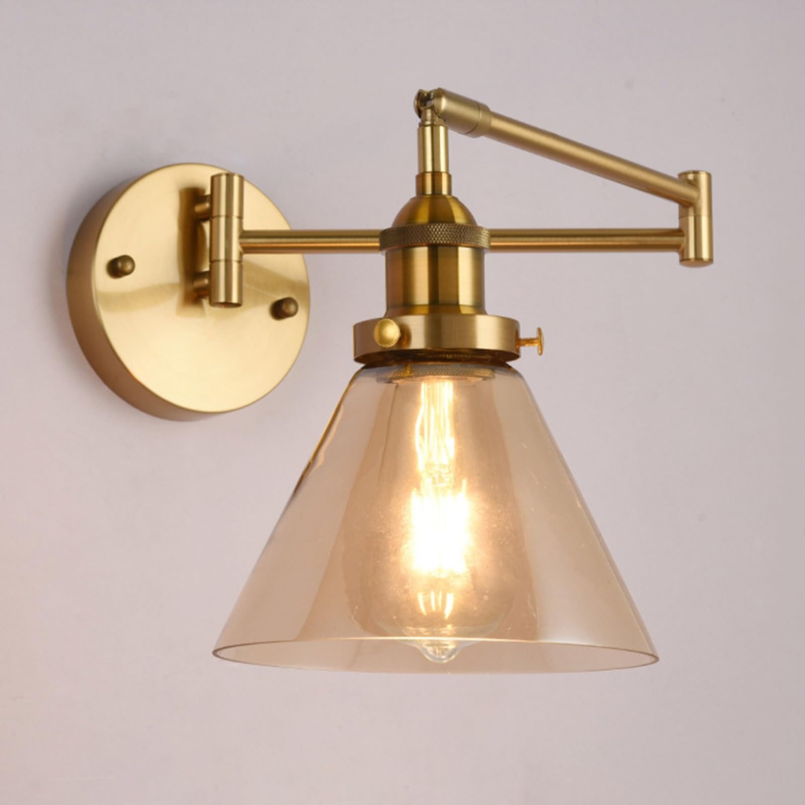 SMCCYYSD Rocker Wall Lamp Hardwired Sconce with Clear Glass Shade, Vintage Bathroom Vanity Light Adjustable Wrought Iron Farmhouse Fixtures E27 Socket(Medium)