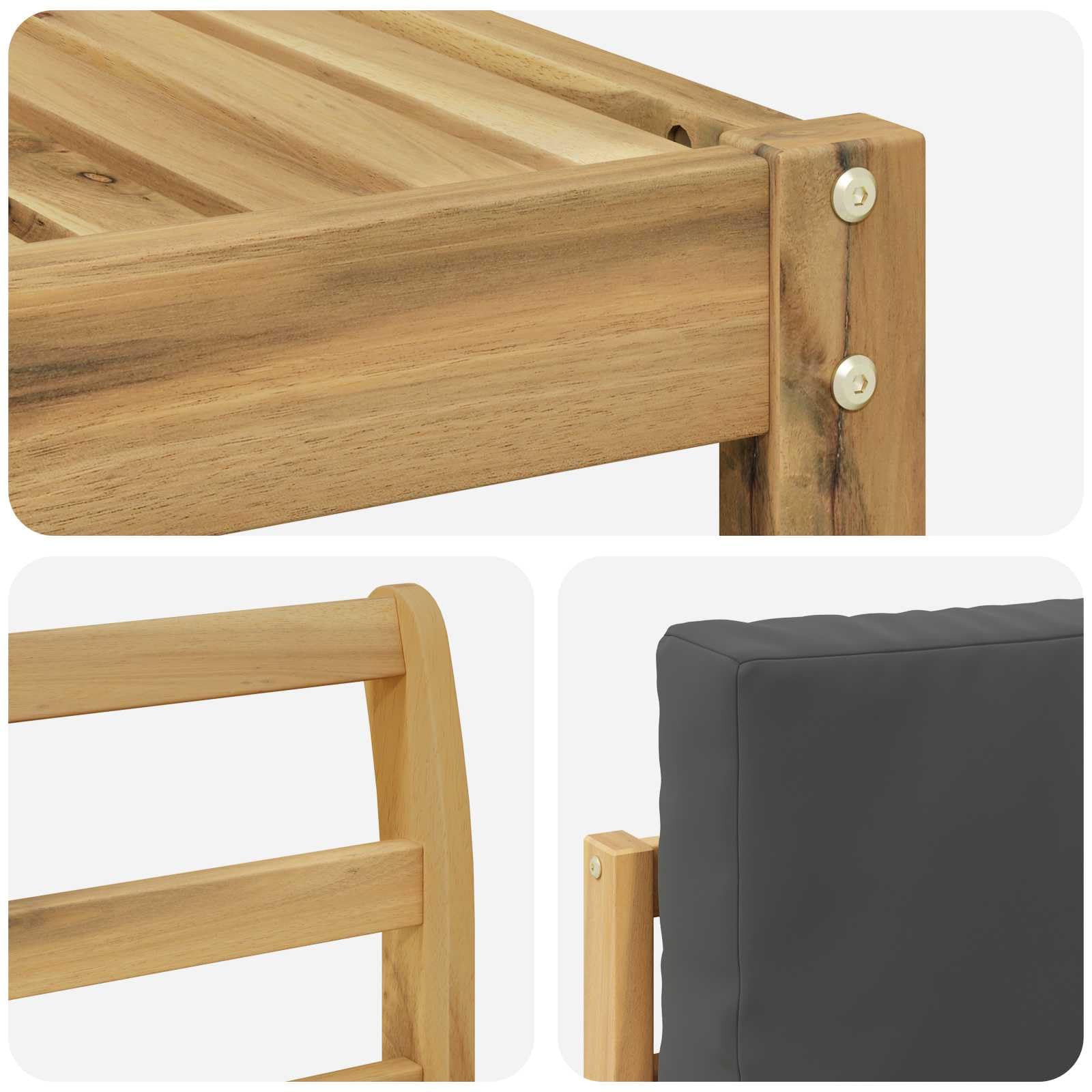 Set di mobili da giardino 6 pezzi in legno di acacia massiccio con verniciatura resistente alle intemperie, per terrazza, balcone e giardino, set modulare con comodi cuscini, design moderno