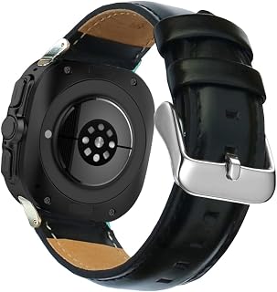 OTOPO Leather Band Compatible Galaxy Watch 8 40mm 44mm/8 Classic 46mm Men Women, No Gaps Genuine Leather Replacement strap with Stainless Steel Buckle for Galaxy Watch 8 Classic Smartwatch Black