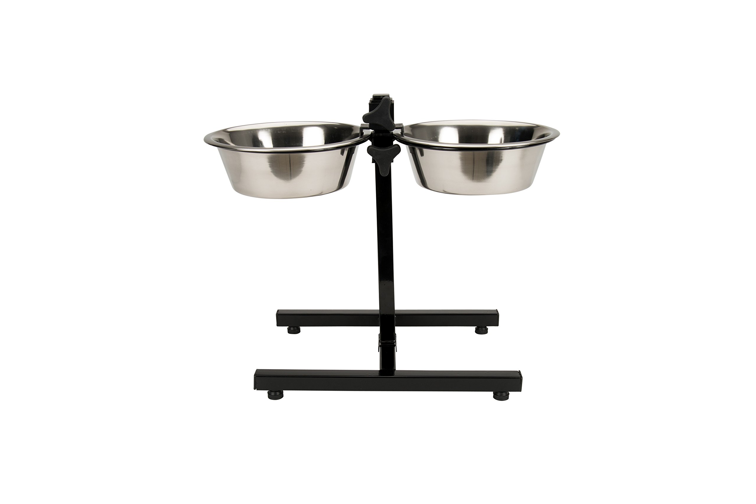 Tyrol Cuenco Doble Elevado, Soporte para Cuenco Ajustable en Altura/2 Cuencos de Acero Inoxidable para Animal pequeño, 25 cm, 6 Unidades