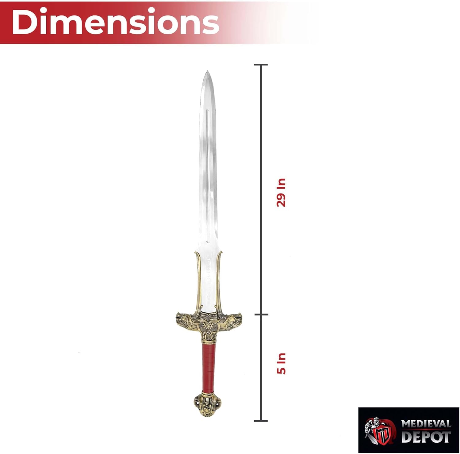 28" Medieval Barbarian Atlantean Sword Stainless Steel with Wall Mount - Eye-Catching Viking Conan Sword, Real King Sword, Barbarian Sword Atlantean for Fantasy Display and Collectors