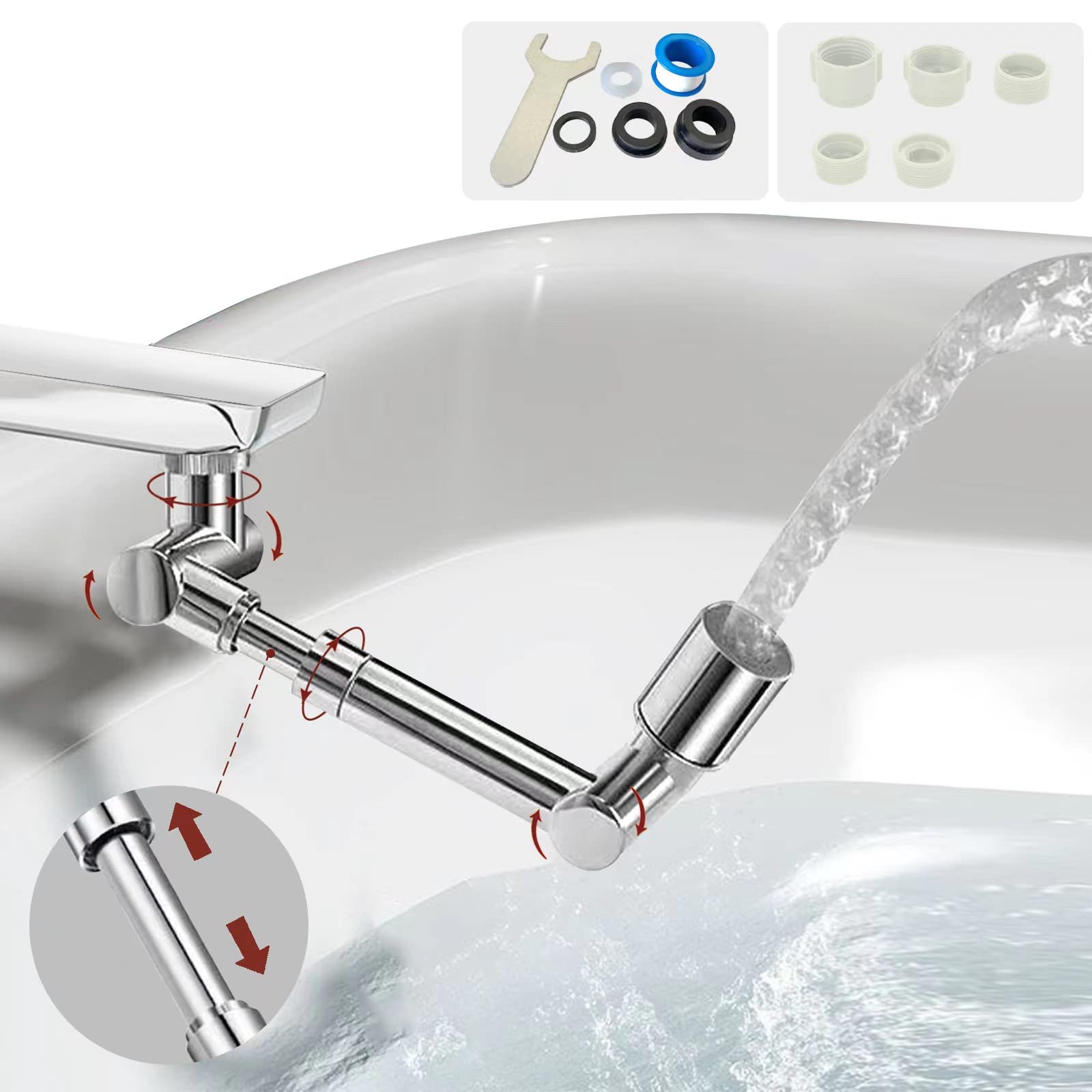 Universal 1440 Degree Rotatable Faucet Aerator,Retractable Faucet Extender with 2 Water Outlet Modes for Bathroom and Kitchen Sink (Silver)