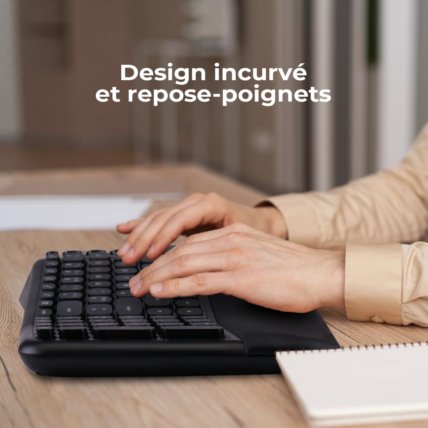 AD ADVANCE - Smartergo, Ensemble Clavier Souris sans Fil Ergonomique pour PC, Souris Verticale 57° Réglable 1600 DPI, Clavier AZERTY avec Repose-Poignets 112 Touches & 12 Raccourcis, 2.4 GHz, Noir