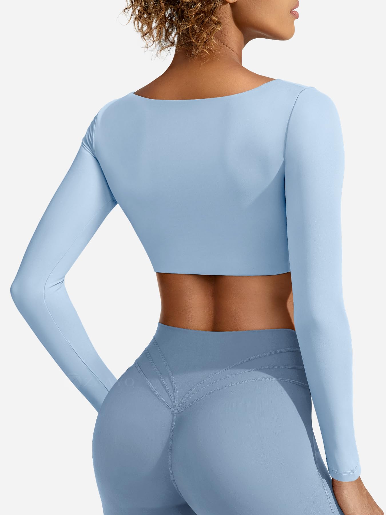 ZAAYO Top de manga larga para mujer, manga larga, para gimnasio, deporte, con sujetador integrado, camiseta básica de manga larga para mujer, con escote cuadrado