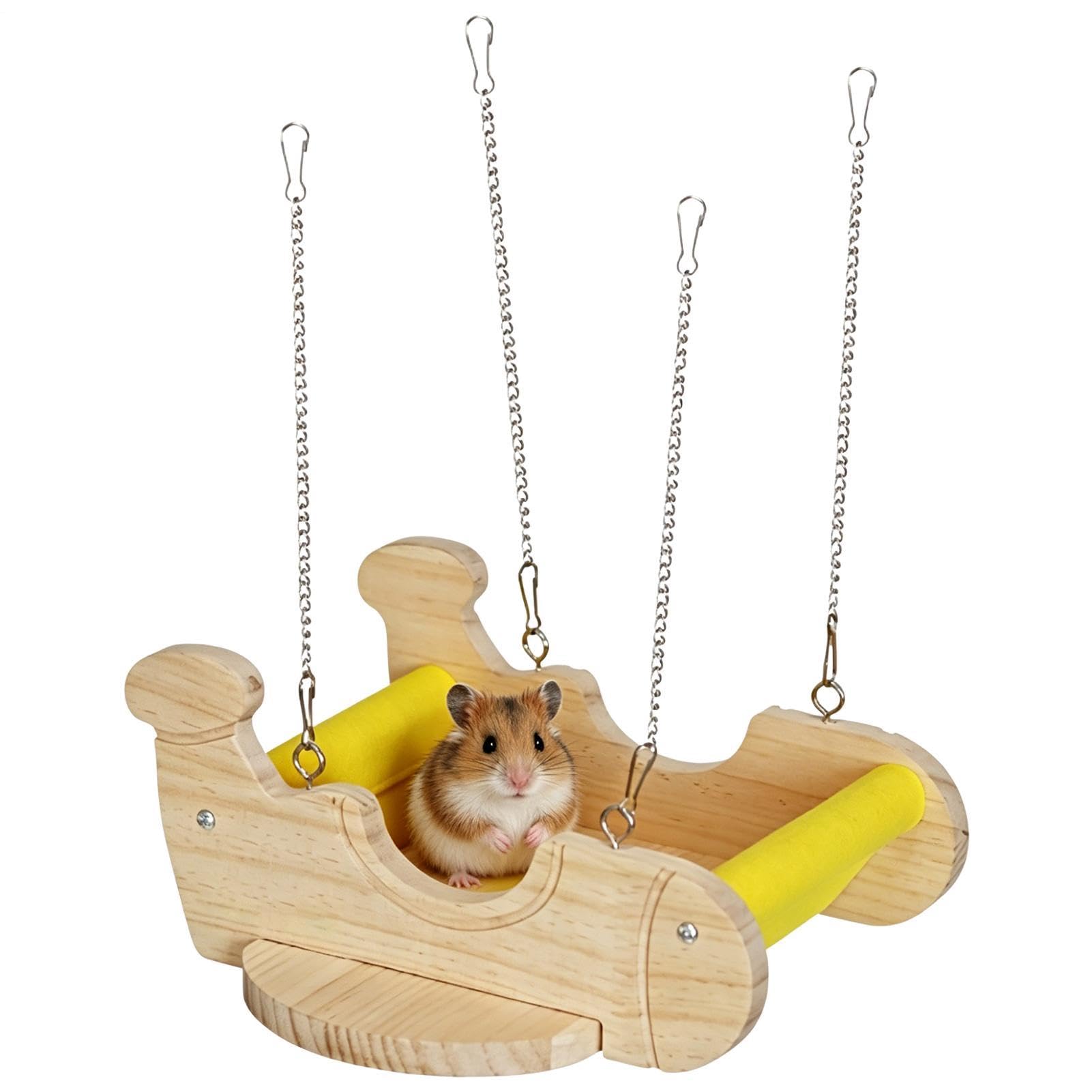 Hamac chinchilla en bois noble : balançoire avion pour rongeurs