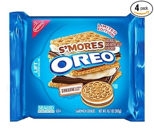 Amazon Com Nabisco Oreo Limited Edition S Mores Made With Graham Flavored Cookie Chocolate Marshmallow Flavored Creme 10 7oz Bag Pack Of 4 Grocery Gourmet Food