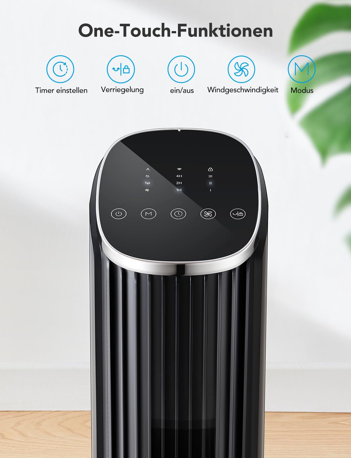 GoveeLife Intelligente leiser Turmventilator, 75° Oszillierende Ventilatoren mit App- und Sprachfernbedienung, 6.3m/s Geschwindigkeit 8 Geschwindigstufen 5 Modi 24 Std-Timer, mit Kühlung