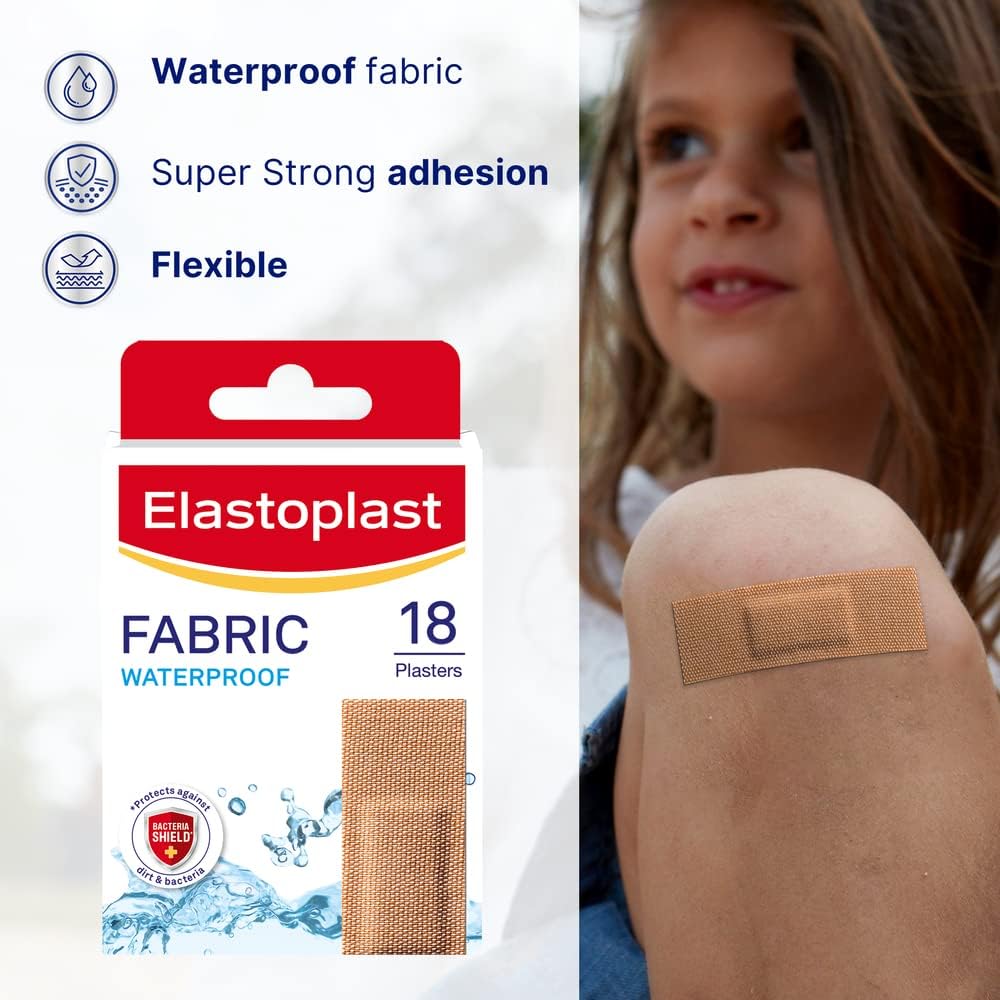 Elastoplast 18s Waterproof Fabric Plaster Strips (Pack of 10 = Total 180), Large Pack of Fabric Plasters, Breathable Plasters, Plasters Waterproof