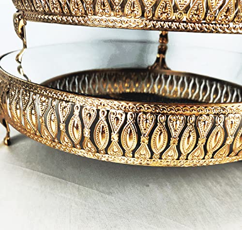 13 Inches 33cm Gold Round Mirror Cake Stand Cupcake Stands Metal Pedestal Holder with Crystals, Party Dessert Cheese Display Plate for Wedding Party Birthday Baby Shower Celebration Home Decoration - Image 7