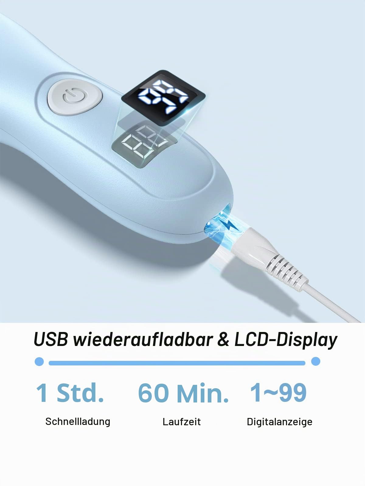 Baby-Haarschneidemaschine, geräuscharmer Haarschneider für Kinder, wasserdicht, wiederaufladbar, kabellos, mit LCD-Display, Blau