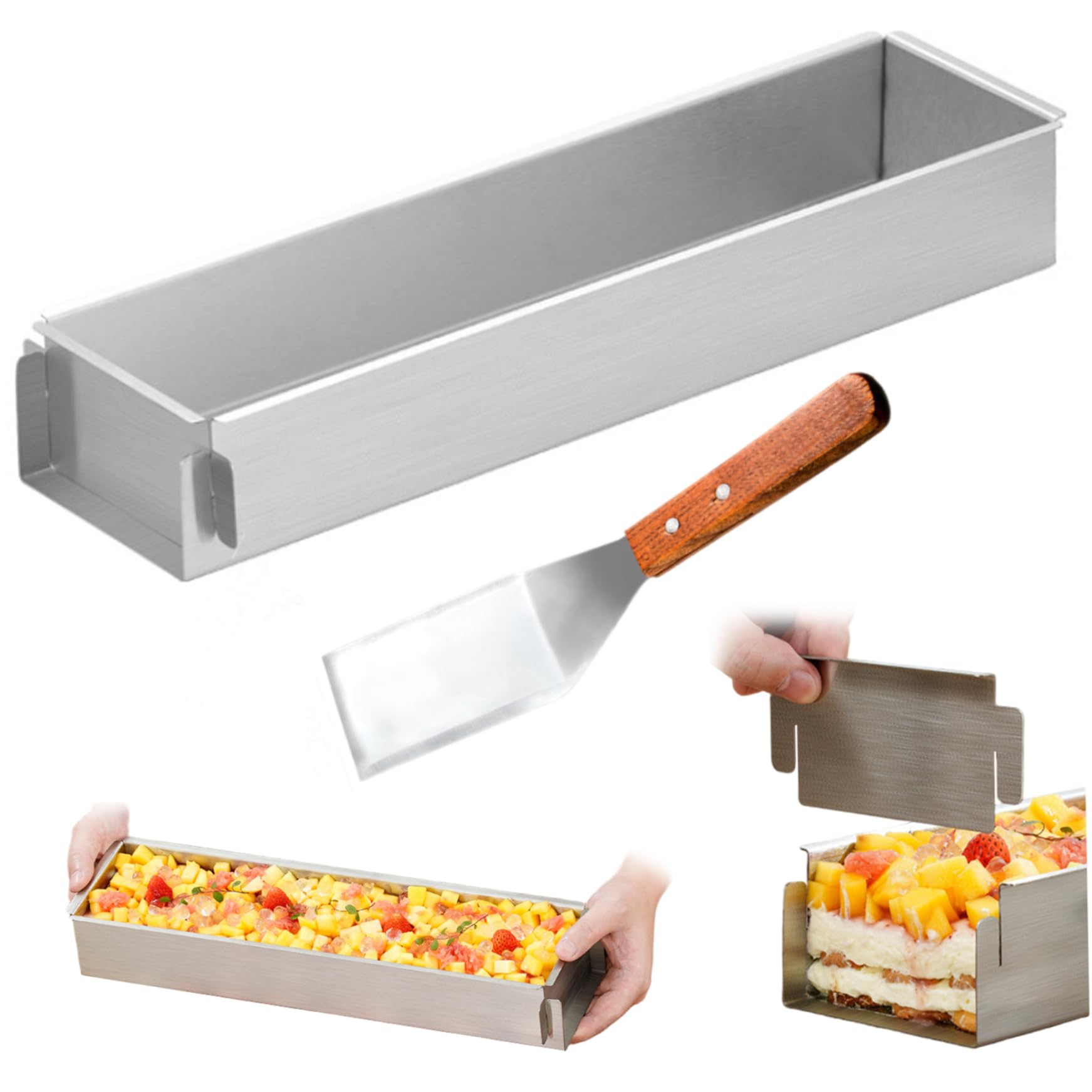 Moule à gâteau rectangulaire en acier inoxydable durable avec ustensile de service