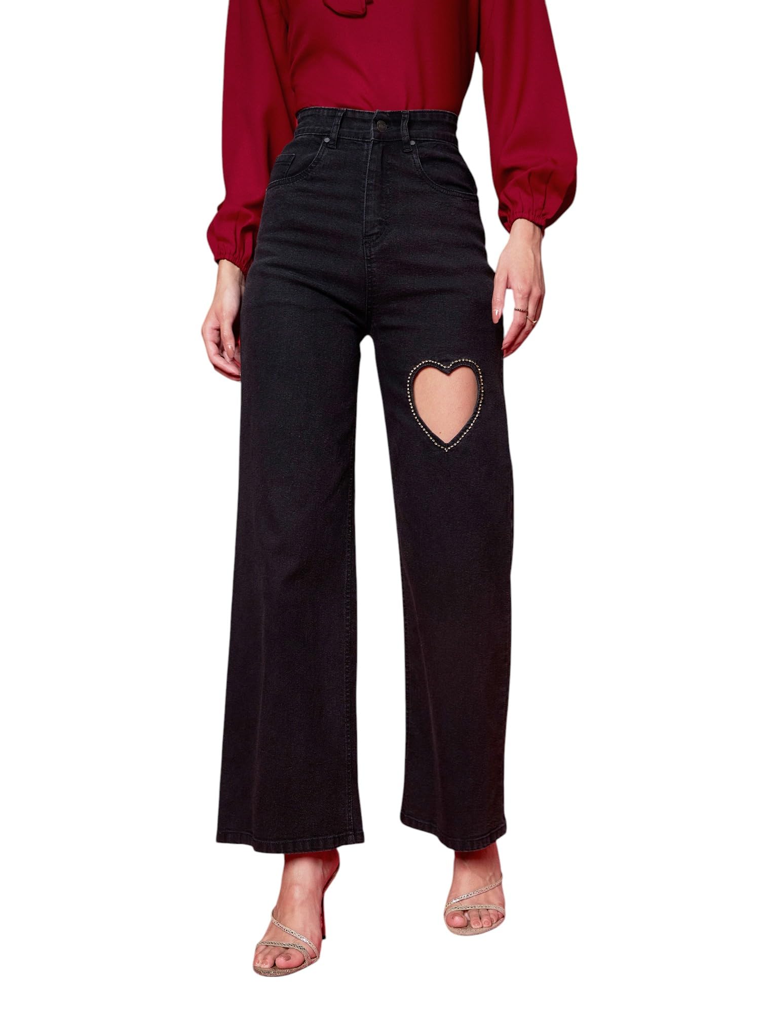 sassafras Black Crystal Heart Staright Fit Jeans-picture-12