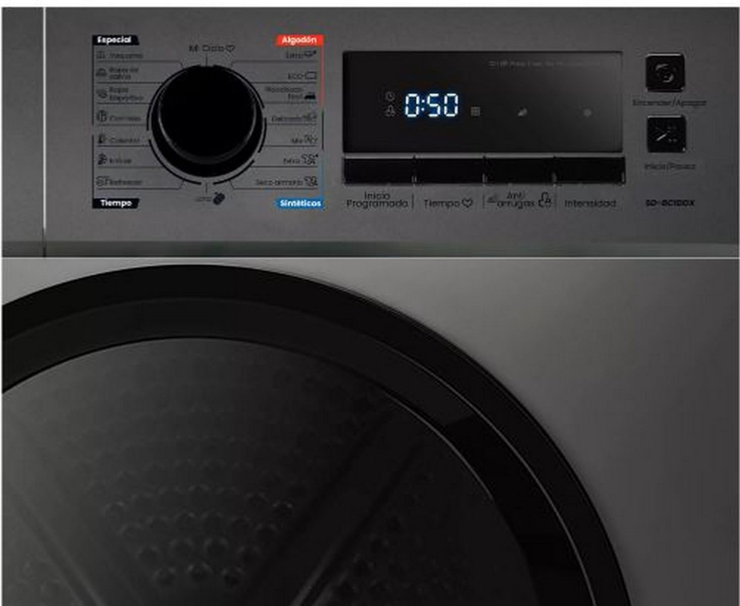 Secadora Bomba de Calor Infiniton SD-BC1DDX, 10 kg, 16 Programas, Función Antiarrugas, Dark Inox, D, Inicio Diferido hasta 24 horas, Portico Interior con 375 mm