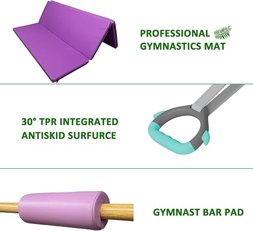 Miniatura 9 de kechery Barra horizontal de gimnasia plegable y móvil con anillos, barra de kip junior expandible de altura ajustable de 3 a 5 pies para el hogar,