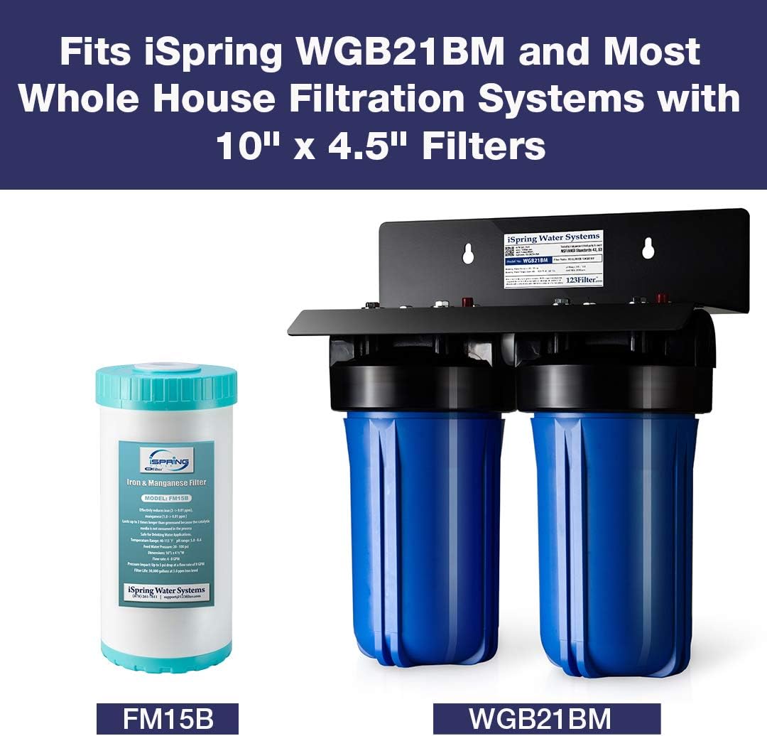 iSpring Whole House Water Filtration High Capacity Sediment and CTO Carbon Block Water Filter Replacement Cartridge Pack Set with Iron and Manganese Reducing Filter