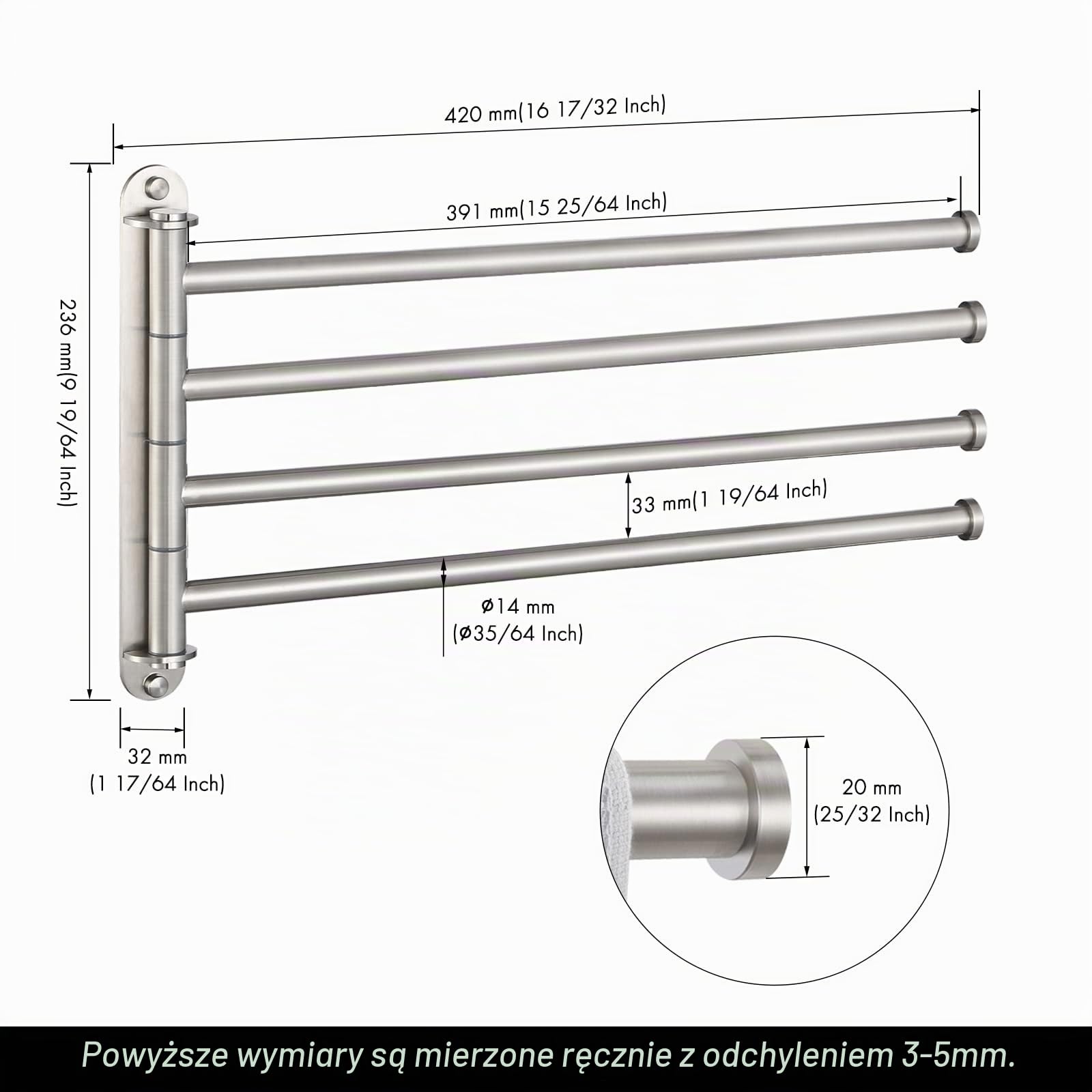 KES Bathroom Towel Rack 15.5-Inch, Swivel Towel Bar 4-Arm, Swing Out Towel Bar Wall Mounted, SUS304 Stainless Steel Brushed Finish, A2103S4L40-2