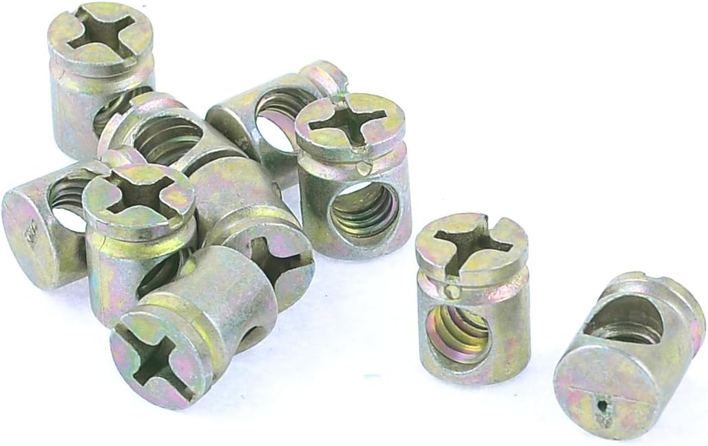 Cross Dowel Nuts Top 5.1mm Female Thread Dia Barrel Nut Gold Tone Panel Nuts 10 Pcs