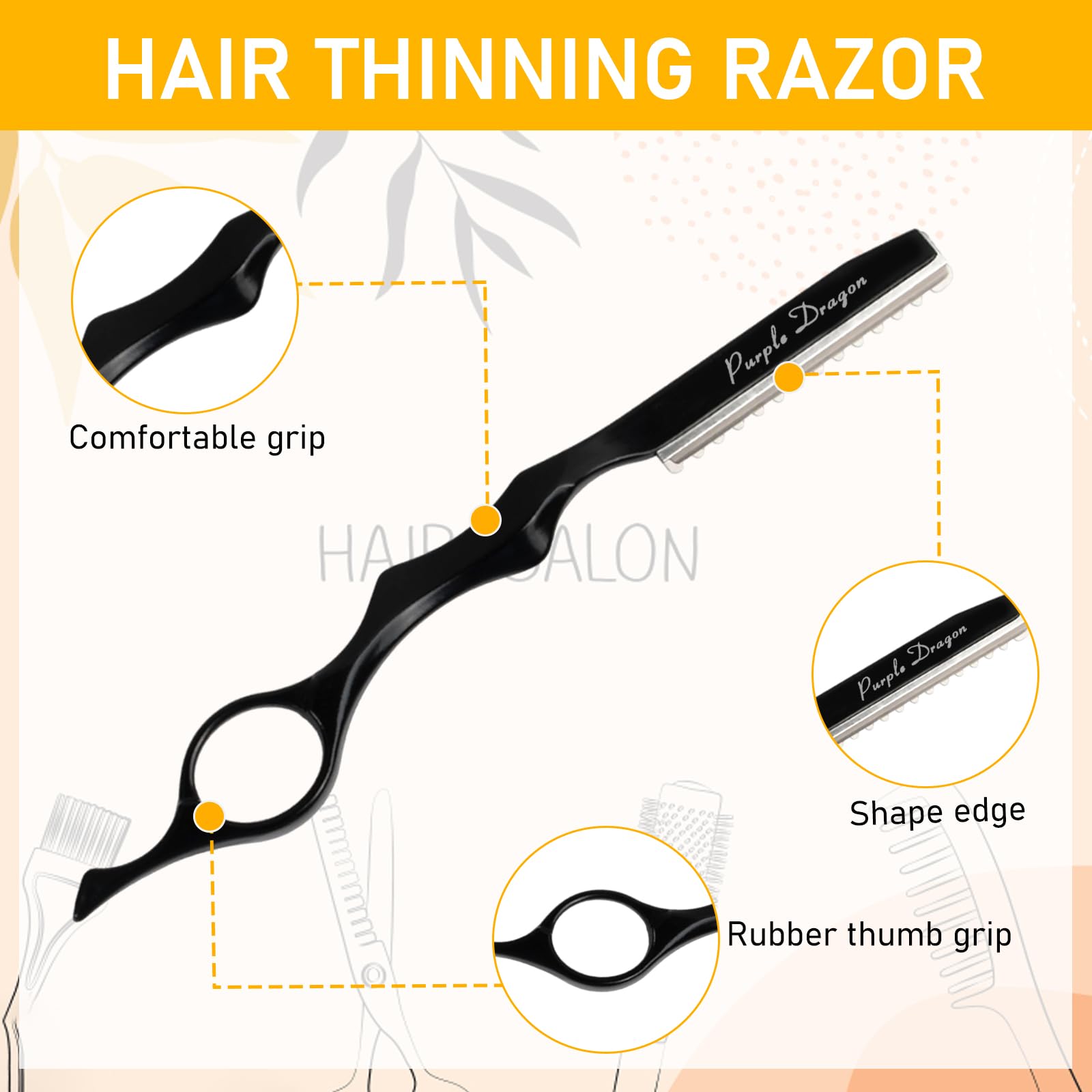 Cuchilla de Afeitar para Adelgazar el Cabello, Maquinilla Texturizadora de Corte Manual con 10 Navajas de Repuesto