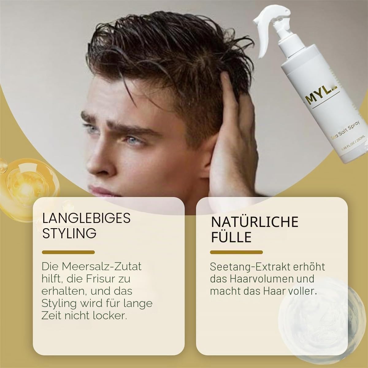Generic Mylz Meersalz Spray für Männer, Mango Meersalz Spray & Ton Texture Pack, Herren Meersalz Haarspray & Haarton, Volumen Haarspray für alle Haare (Set)
