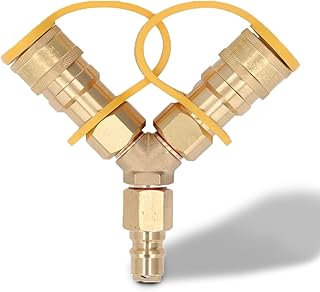 3/8" Propane Quick Connect Y Splitter Adapter,Propane Splitter Standard Y Splitter with 2 Way LP Gas Adapter Y Splitter Natural Gas Quick Connect Adapter for RV Camping Propane Hose