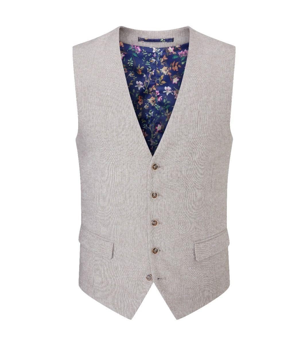Skopes Men's Jude Waist Coat Herringbone in Stone 42R