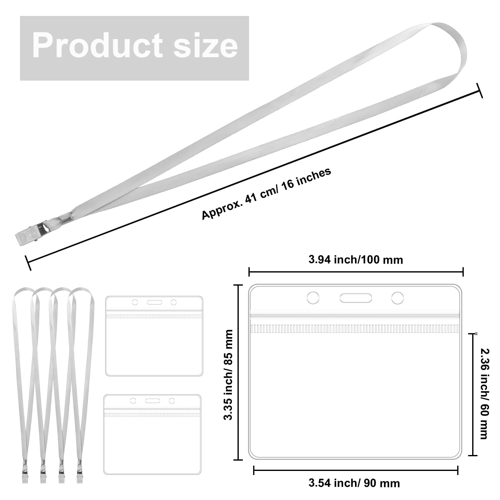 Lot de 100 cordons pour badges d'identité et 100 porte-étiquettes de nom transparents réutilisables avec clip en plastique pour adultes et enfants, fournitures de bureau, pour adultes, enfants, école,
