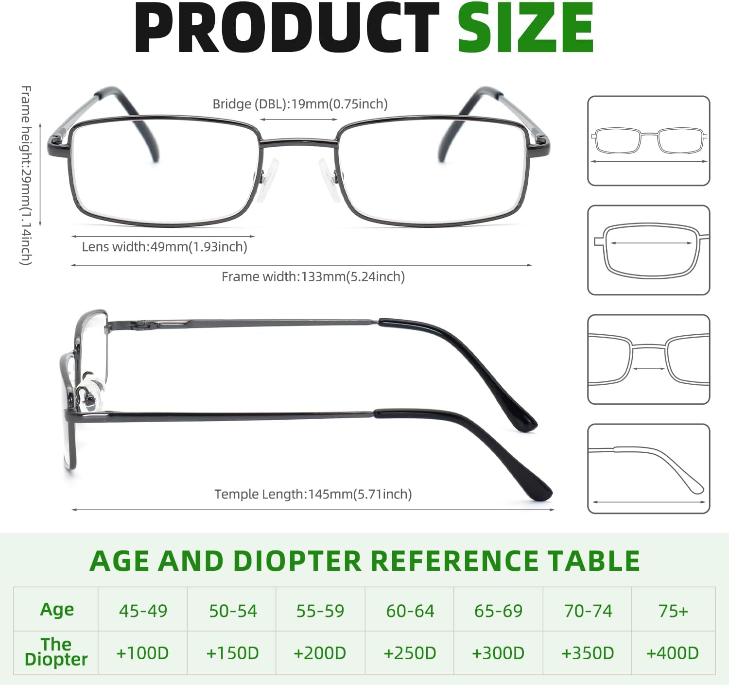 6-Pack Metal Reading Glasses for Men Women Spring Hinge Readers Clear Lens Non Yellow Coating - Image 6