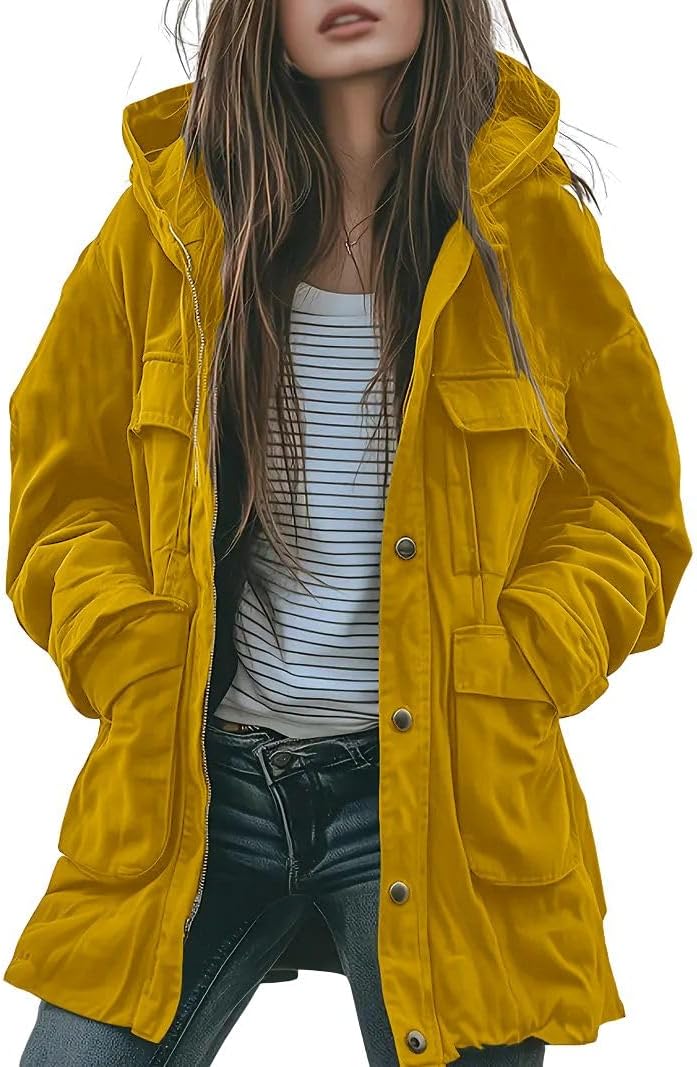 chouyatou Women's 2026 Spring Hooded Cotton Safari Jacket Zip Up Trench Coat Windproof Military Anorak Outerwear