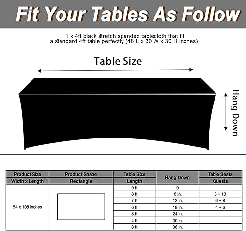 Miniatura 4 de Fixwal Paquete de 2 manteles de elastano de 4 pies, rectangulares, ajustables, resistentes y elásticos, para mesa de patio, eventos, bodas,