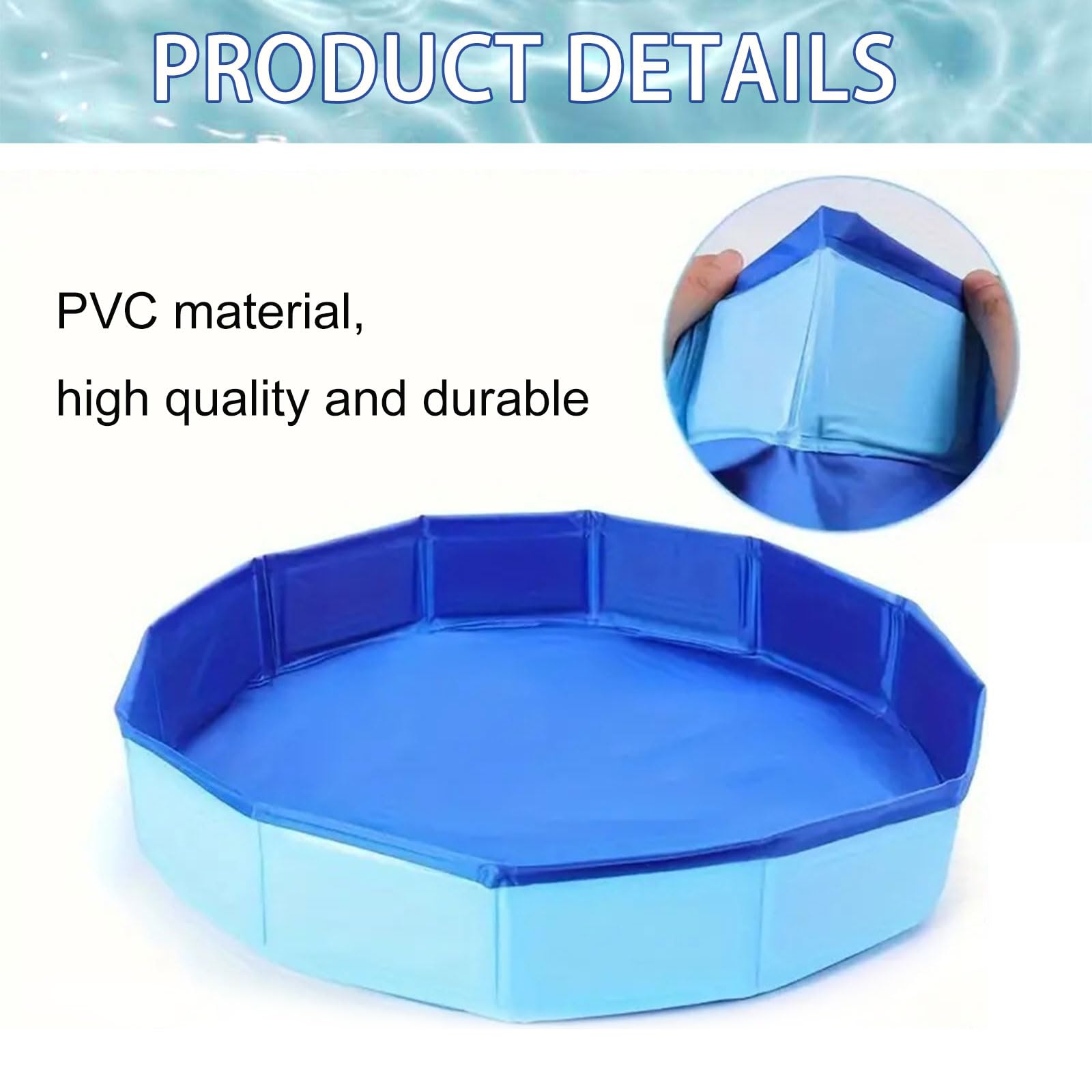 Piscina per cani, grande, 50 x 10 cm, pieghevole, per animali domestici, antiscivolo, portatile, in PVC, blu