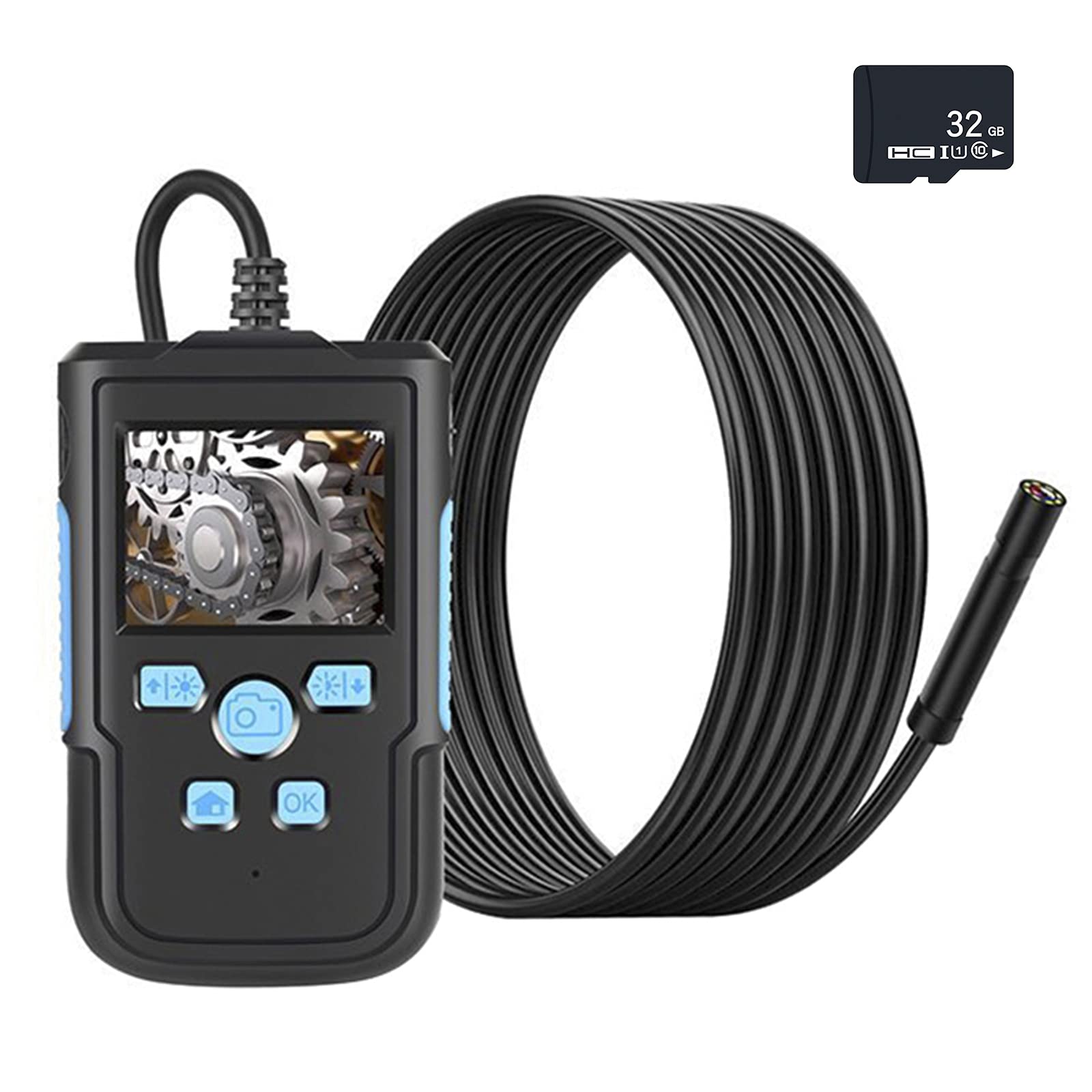 Ispezione dell'endoscopio, Scheda TF 32G, Fotocamera endoscopio a Doppia Lente Schermo da 2,4 Pollici periscopio 1080P HD Snake Camera con 8 luci a LED, Cavo semirigido, 5,5 mm * 10 m