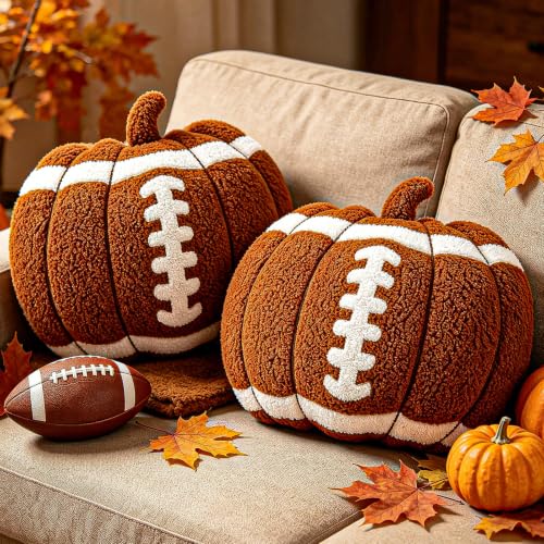 AKAIXI 2Pcs 14 Football Pumpkin Fall Thanksgiving Throw Pillows for Couch