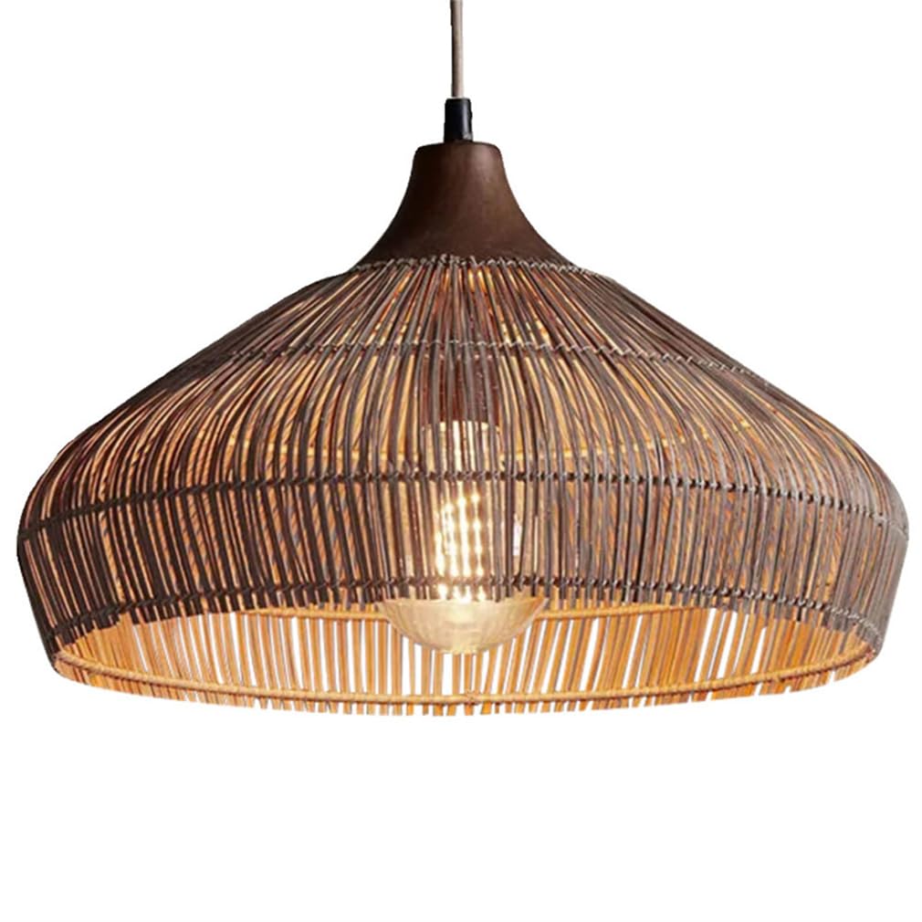 LYMSXAZOU Dining Room Chandelier Rattan Lantern Pendant Light 15.7 Inch One-Light Adjustable Boho Basket Handmade Woven Hanging Lighting Wicker Coastal Retro Fixtures Farmhouse Rustic Ceiling Lamp