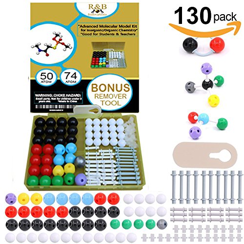 Molecular Model Kit: chemistry, biochemistry, organic chemistry, inorganic-Remover tool included, guide included-Good for students/teachers-Hands on training, light, convenient storage!