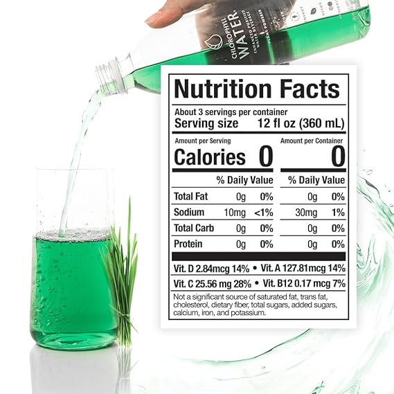 Chlorophyll Water (6-Pack, 1 Liter), Chlorophyll Liquid Drops with Vitamin Water for Hydration, Natural Detox & Immunity Support, Clean Label Project Certified, Refreshing Lemon & Spearmint Taste