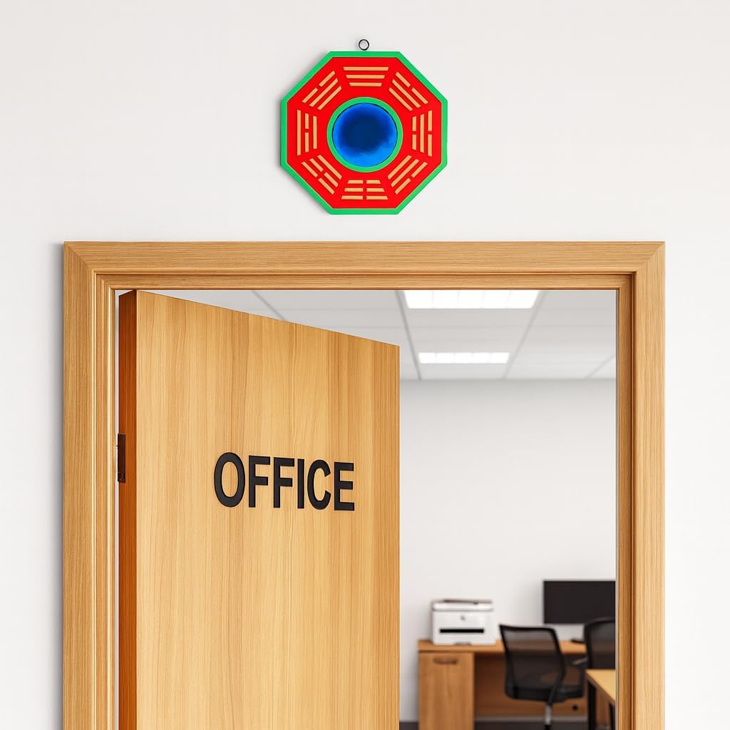 Fengshui Bagua (Pakua) Convex Wooden Mirror for Positive (Chi) Energy Main Door Home Office Shop Wall Hanging Decor Small Multicolor