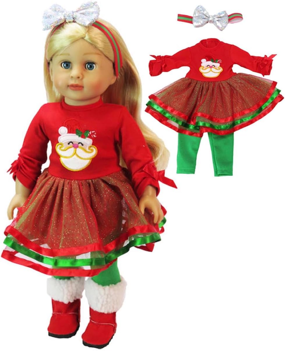 Red and Green Santa Christmas Dress for 18-Inch Dolls | Premium Quality & Trendy Design | Dolls Clothes