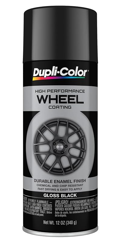 Tinta para rodas Dupli-Color preta com acabamento brilhante para metal e plástico, lata de 360 mL
