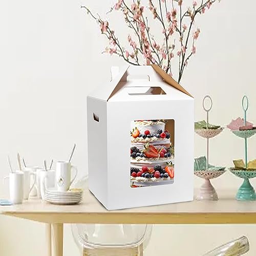 Miniatura 5 de Mcfleet Cajas altas para tartas de 12 x 12 x 14 pulgadas para tartas de nivel con ventana, 12 pulgadas desechables de gran capa con asa, caja de