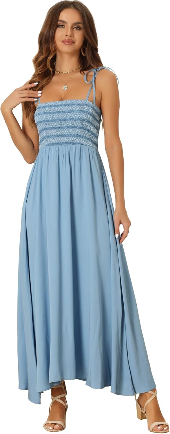 Allegra K] スモックドレス ノースリーブワンピース スクエアネック