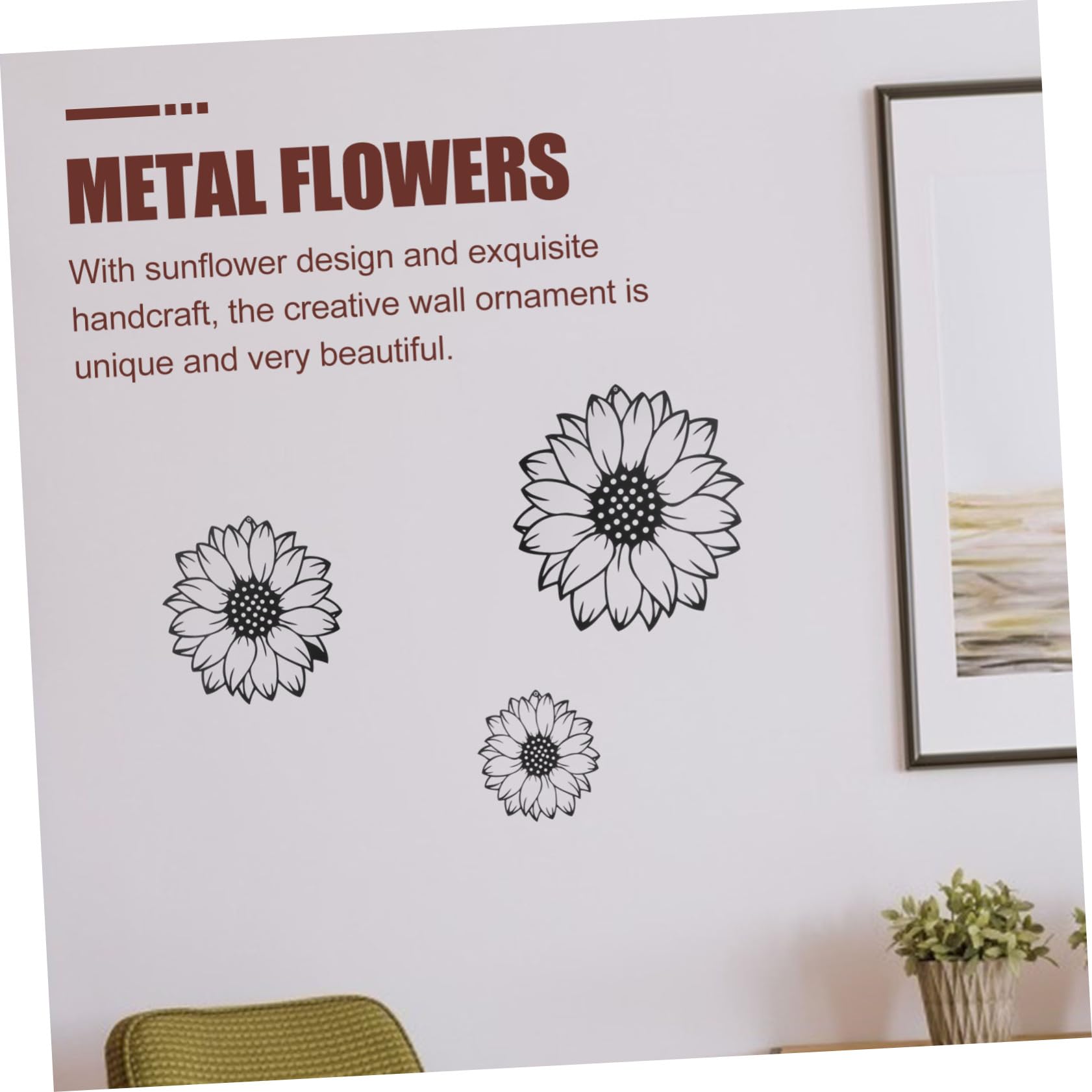 TOPBATHY Decorazione da Parete in Metallo a Girasole 3 Pezzi in Ferro Nero