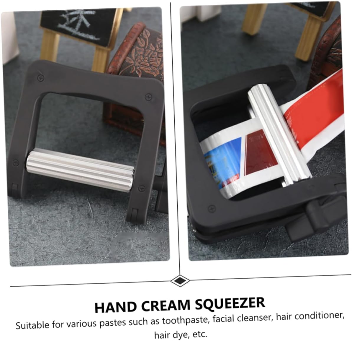 2pcs Rolling Toothpaste Squeezer Dispenser Tube Squeezer for Toothpaste Cream Hair Dye and Cosmetics Efficient Squeeze for Salon and Home Use Black